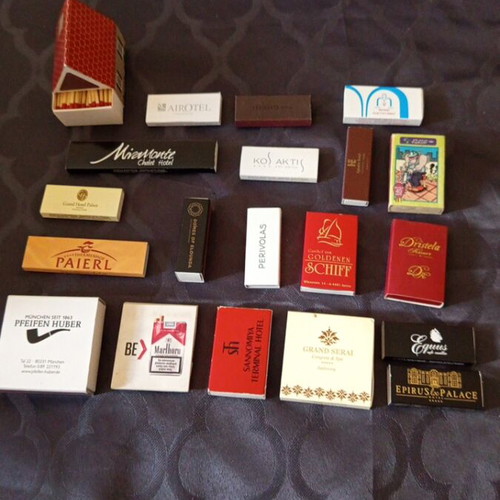 Matchboxes used, set of 20 various types and sizes