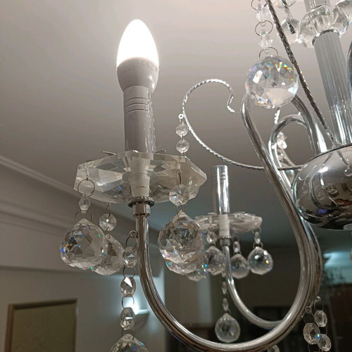 Ceiling lights used, set of 2, crystal and nickel with 5 sockets
