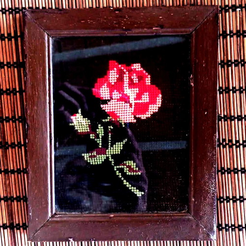 Handmade rose embroidery in frame 17×20