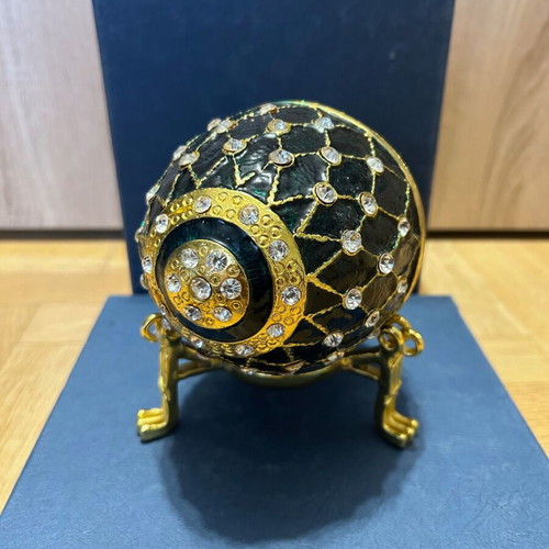 Faberge egg dark green 15 cm with crystals like new