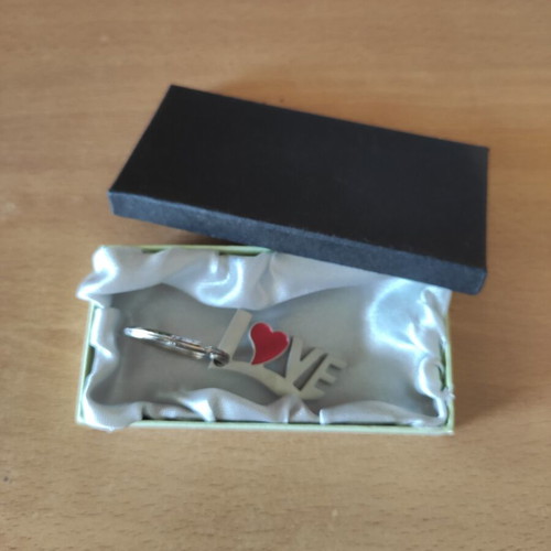 Metal keychain "LOVE" with red heart, new