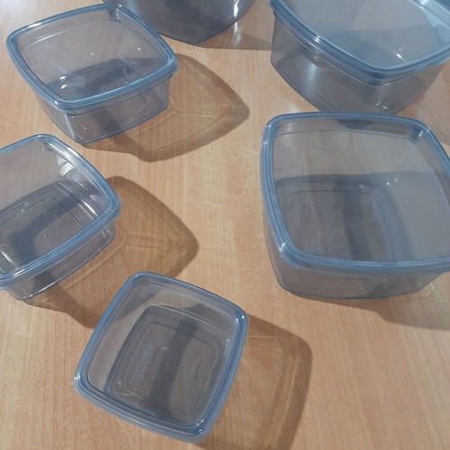 Set of 6 square food storage containers, new, anthracite transparent