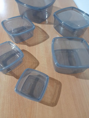 Set of 6 square food storage containers, new, anthracite transparent