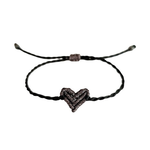 Mini heart macrame bracelet metallic anthracite with hematite stones new