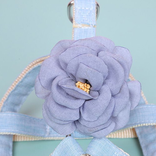 Dog harness and leash set blue with flower bloom new