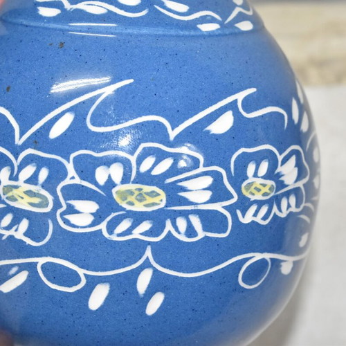 Handmade ceramic decorative jug like new, blue with floral design