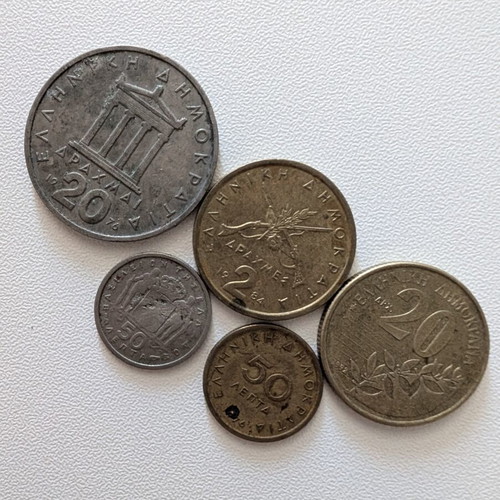 Greek coin collection used, drachmas and lepta