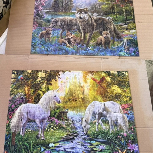 Trefl puzzles used, pack of 2, 500 pieces, unicorns and wolves