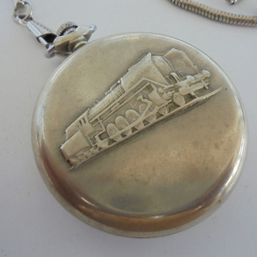 Molnija pocket watch used, vintage Soviet train emblem model