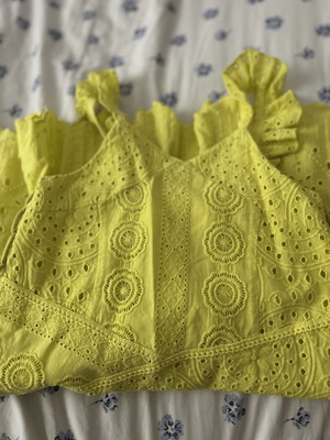 Zara girls' lemon yellow eyelet dress 6-7Y