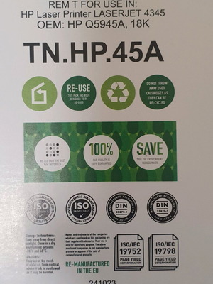 Remanufactured toner compatible with HP LaserJet 4345, 18,000 pages