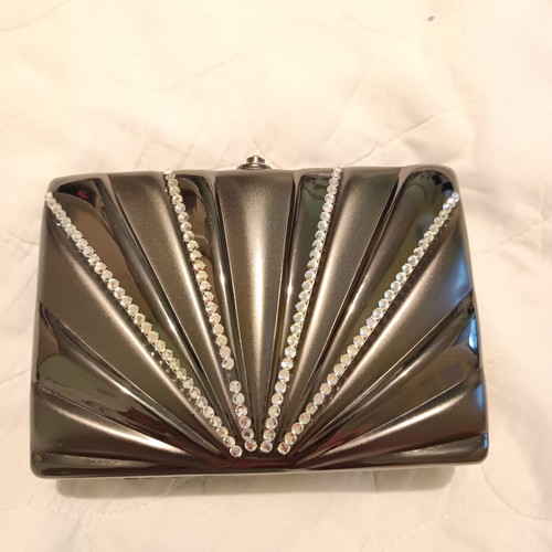 Clutch By EDUU platinum color with strass and chain strap like new