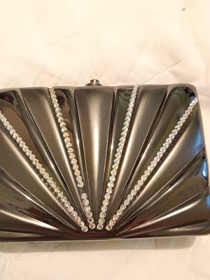 Clutch By EDUU platinum color with strass and chain strap like new