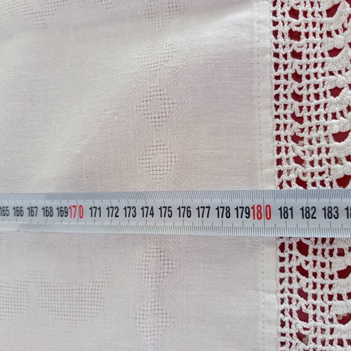 Handmade white tablecloth with thick crochet lace, like new