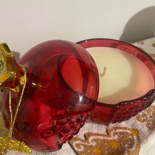Soy candle new with melomakarono scent in glass pomegranate container