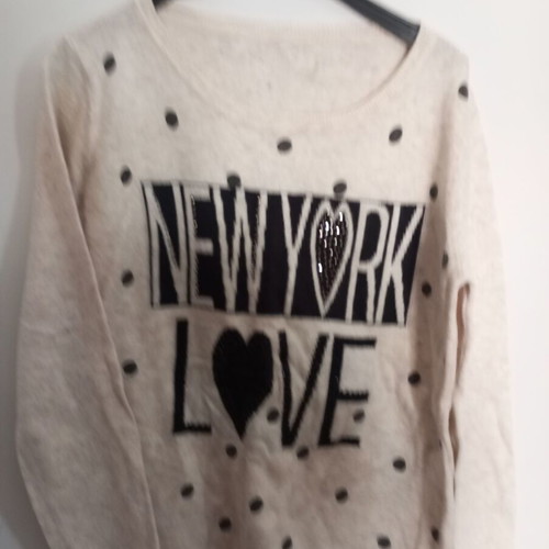 Knitted sweater with New York Love print, beige and black, size M