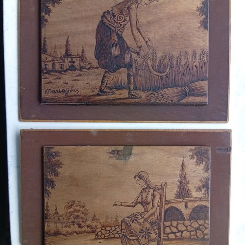 Pyrography paintings used, set of 2, Cyprus 32/24 cm