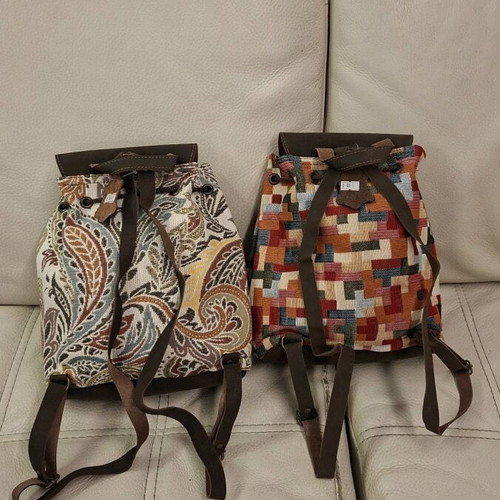 Modern Retro backpack new, genuine leather and woven fabric