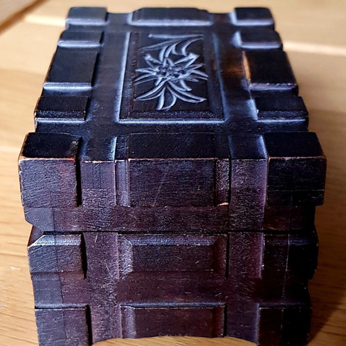 Wooden carved antique box Swiss 1940