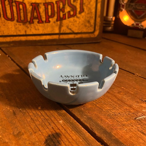Papastratos Old Navy ceramic ashtray used, blue