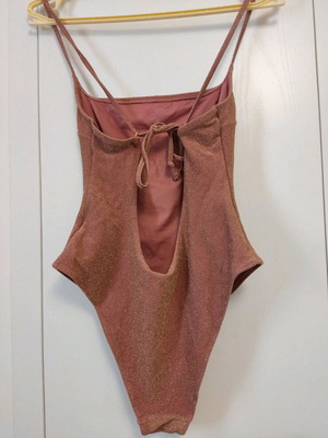 H&M swimsuit one piece high  leg pink glitter shiny M 38