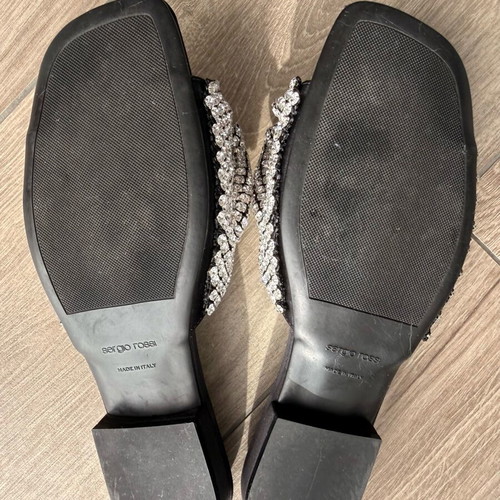 Sergio Rossi flat sandals used, black and silver