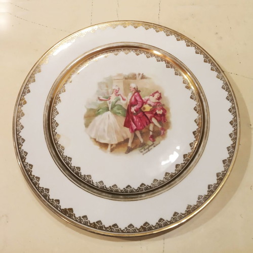 Bavarian porcelain plate antique with 22K gold, Fragonard-M. Langbroek
