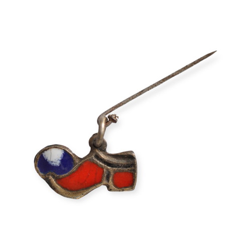 Silver Tsarouhi pin used with enamel vintage