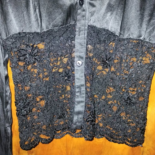 Raxevsky exclusive women's shirt black with lace satin like new, size large