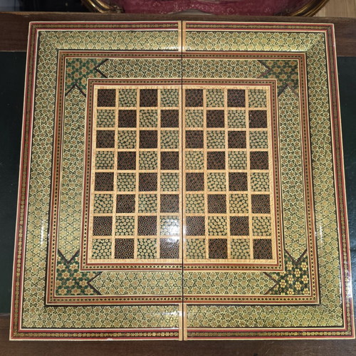 Handmade Persian Chess & Backgammon Khatamkari set near mint