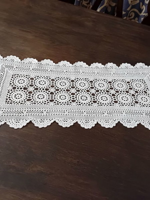 Crocheted Table Runner like new, white with sun pattern