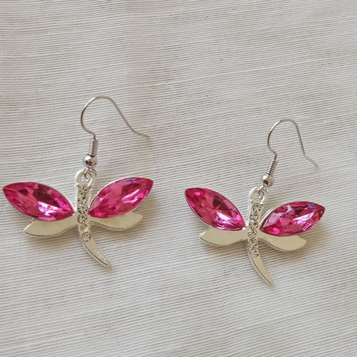 Dragonfly earrings new with fuchsia crystals and rhinestones
