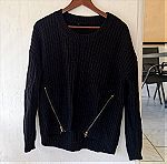  Μαύρο πουλόβερ με λεπτομέρεια φερμουάρ S-M