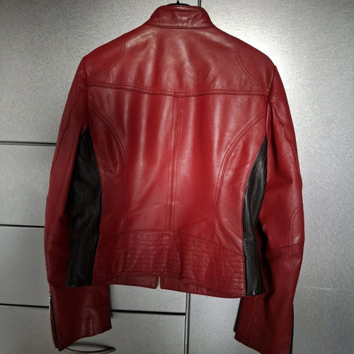 Leather women's biker jacket like new, black and red, size L