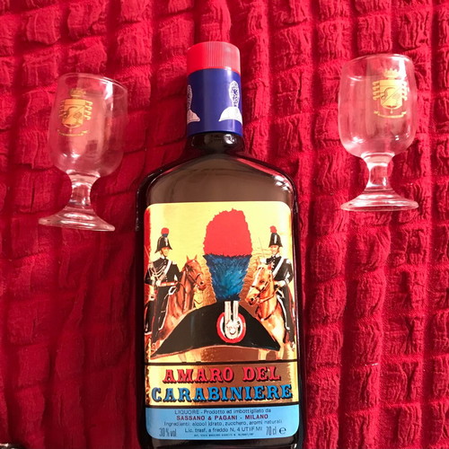 Amaro del Carabiniere liqueur new gift set with 2 glasses