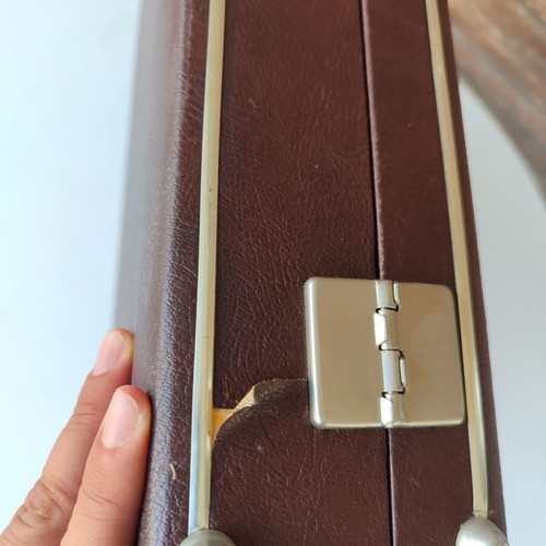 Vintage briefcase used, brown with checked lining