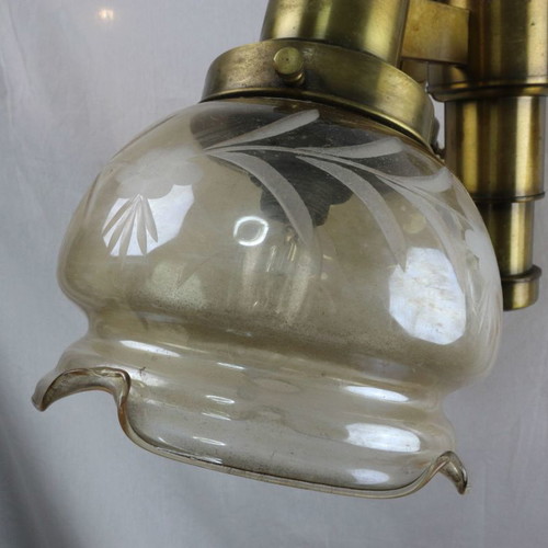 Three-light ceiling lamp brass and glass, new, 1950s