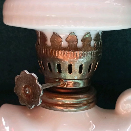 Oil Lamp used, decorative porcelain and metal