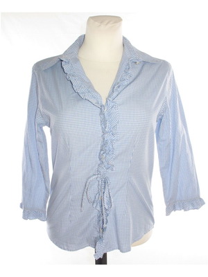 Mulberry women's shirt size S blue-white check 3/4 sleeve cotton like new