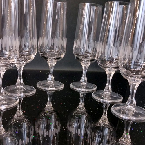 Thin-walled crystal glasses for wine and champagne, new, set of 6