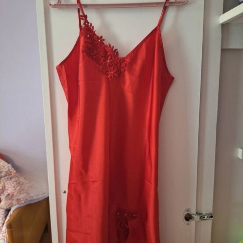 Red nightdress with lace detail, size M