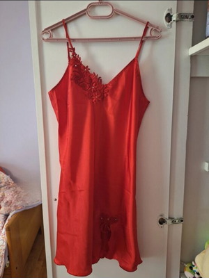 Red nightdress with lace detail, size M