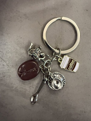 Coffee Theme keychain new, brown and silver