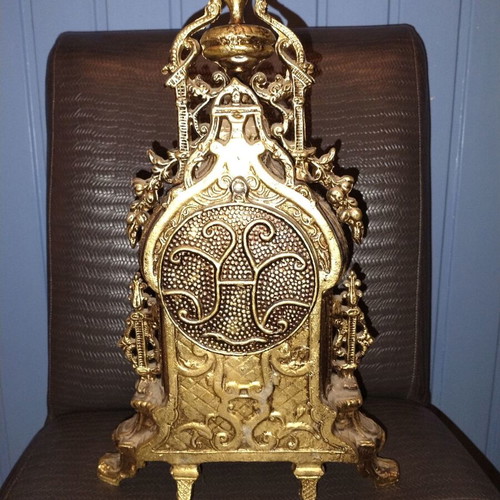 Collectible brass table clock vintage baroque style used