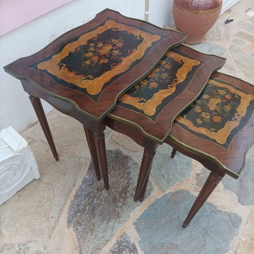 Nesting tables set of three with painting used