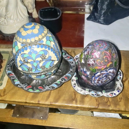Silver eggs of Tsarist Russia used with enamel and bases