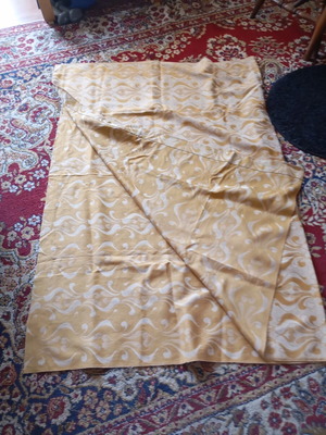 Textile jacquard coverlet used, retro vintage fabric for bed or sofa