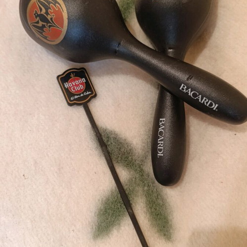 Bacardi collectible maracas used, pair with stirrer gift