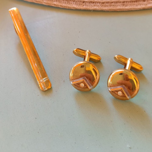 Ascot 18K gold plated cufflinks and tie clip set new