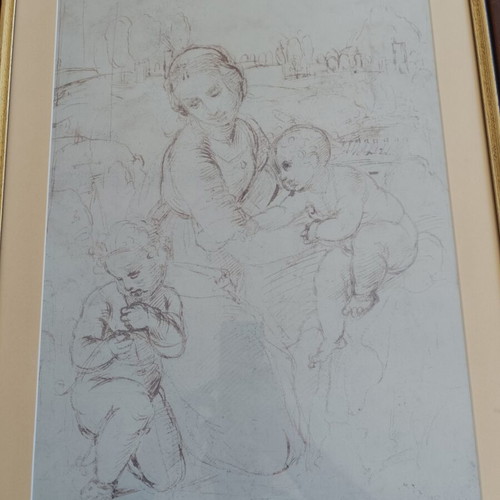 Engraving-style painting, children's scene, 0.80x0.60 m, vintage